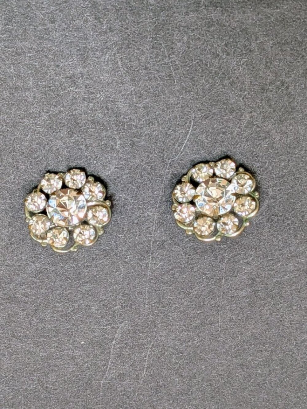 Vintage Rhinestone Cluster Brooch Pins Pair 1940s 1950s